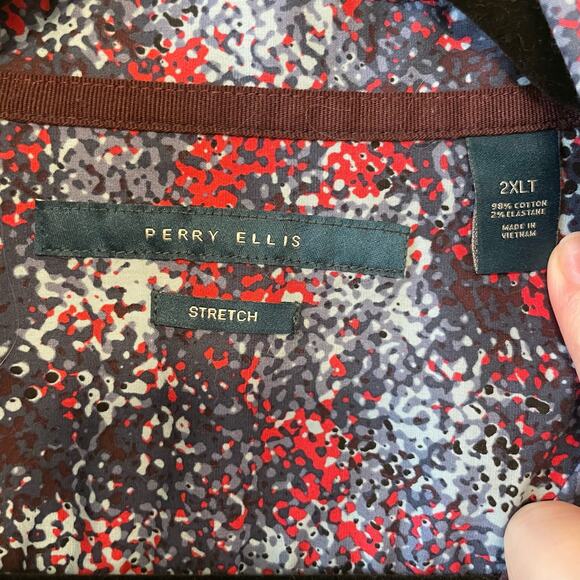 Perry Ellis 2XLT stretch long sleeve button down t-shirt black blue red party - Picture 4 of 7